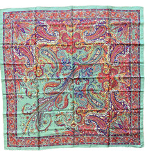Vtg Ralph Lauren Silk Scarf Paisley Turquoise Square Italy Multicolor 48x47