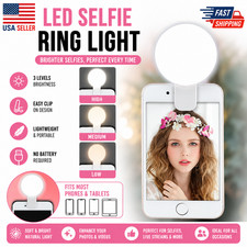 LED Selfie Ring Light Clip On Phone Fill Light 3 Modes for iPhone Android USB