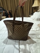 Gucci GG Canvas Bree Medium Tote Bag with Lea...