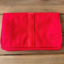 Carolina Herrera Red Canvas Cosmetic Bag Toiletry Organizer Clutch Bag