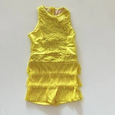 Weissman Dance Costume Size IC Girls Youth 7/8 Yellow Sequin Fringe Jazz Tap
