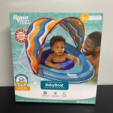 Aqua Swim School Grow-with-Me BabyBoat Inflatable Float UPF 50 Canopy 6-24M New