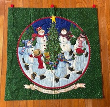 Hand Made Christmas Snowmen 33 x 33" Wall Hanging Quilt Holiday Decor Rejoice