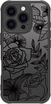 Cute Flower Case for iPhone 16 Pro, Rose Aesthetic Black Line Art Floral Print