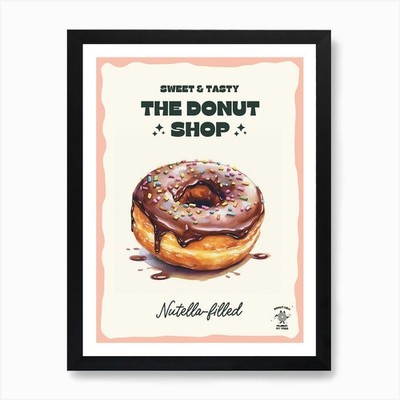 Nutella Filled Donut The Donut Shop Framed Wall Art Poster Canvas Print Picture