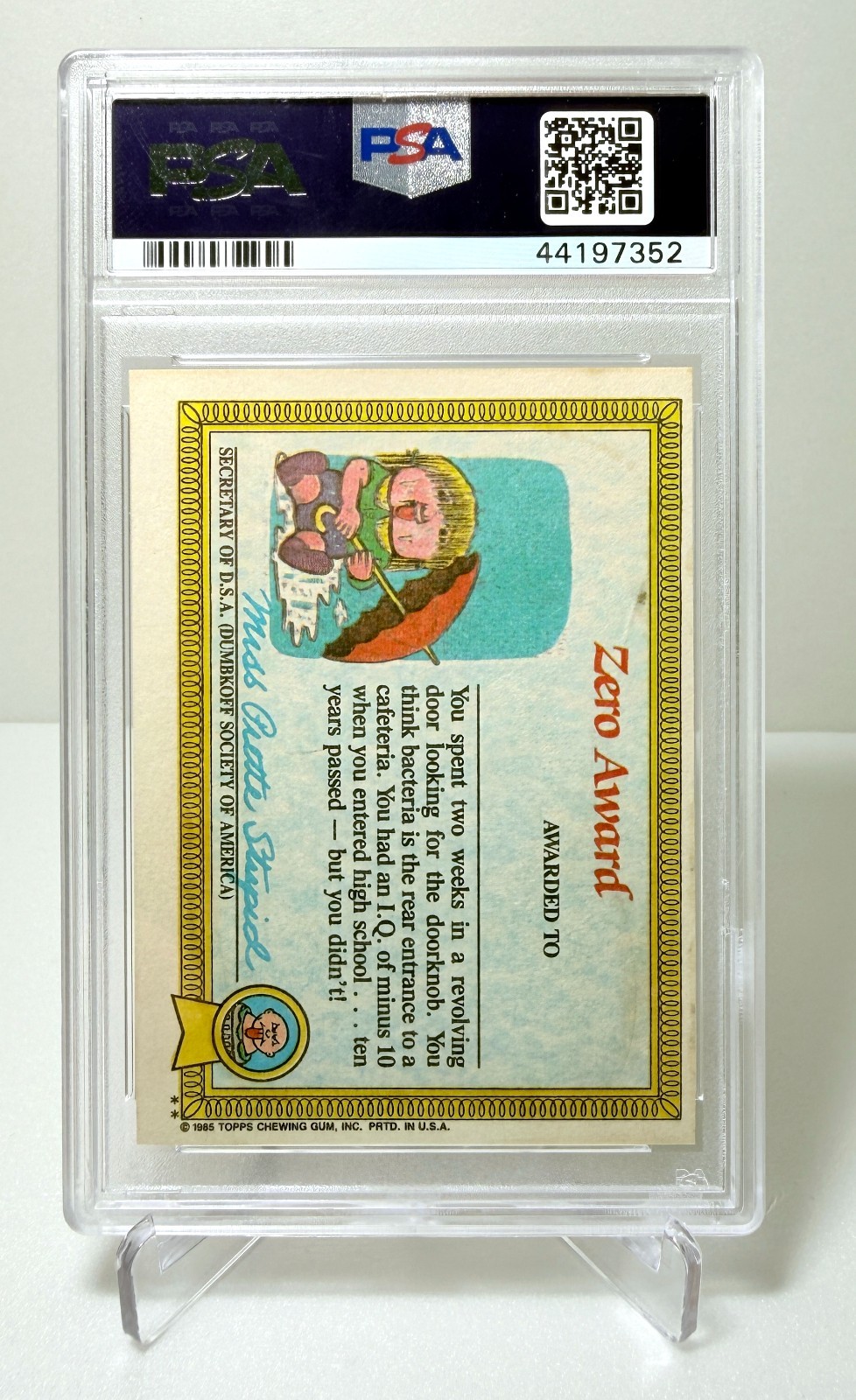 1985 Topps Garbage Pail Kids Series 1 - #33b Savage Stuart - PSA 9 MINT (OC) view 2