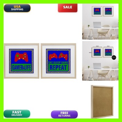 Stupell Industries Gamer Quotes Stripes 2Pc Framed Print Under Glass Set