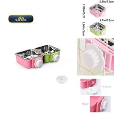 Crate Dog Bowl Stainless Steel Pet Cage Bowls with Bolt Holder Green Pink