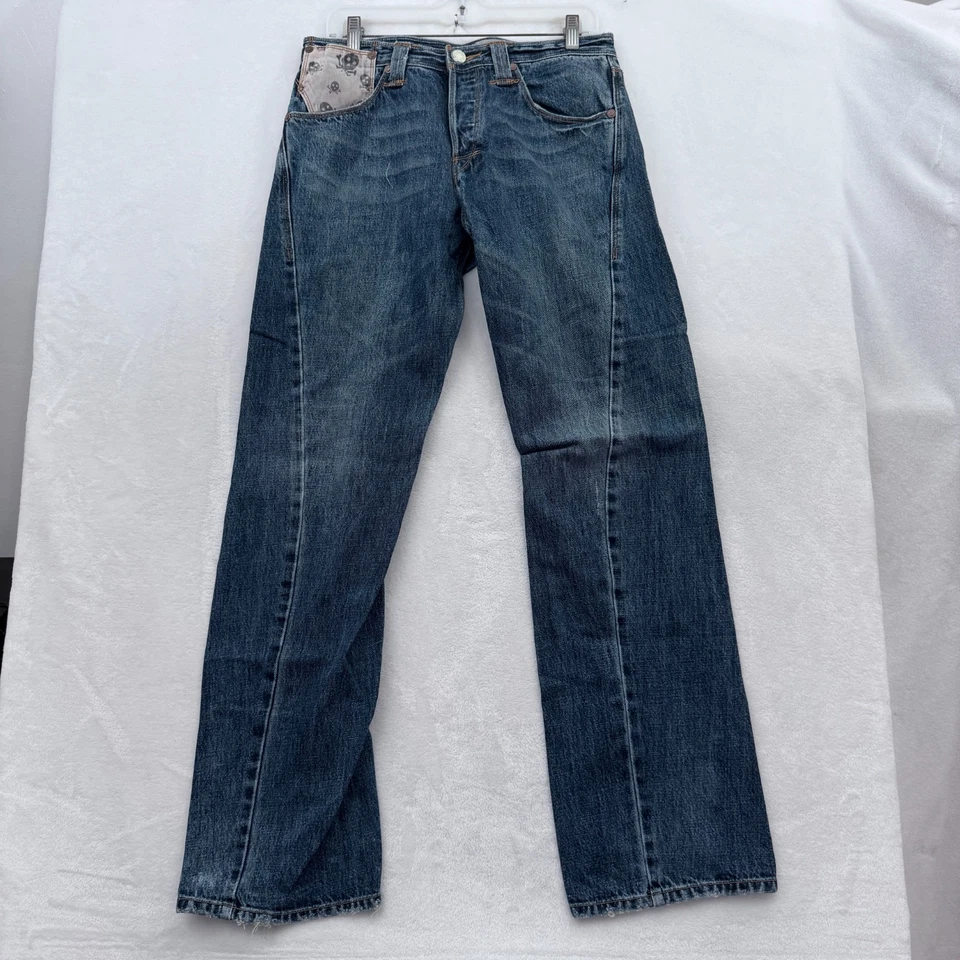 Pantalones de mezclilla Levis Engineered para hombre 32x32 azul costura retorcida calavera huesos cruzados bolsillo Foto 2 de 4