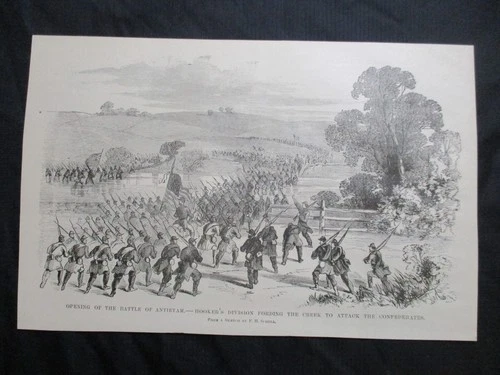 1885 Civil War Print - Battle of Antietam, Hooker Attacking Confederates, 1862