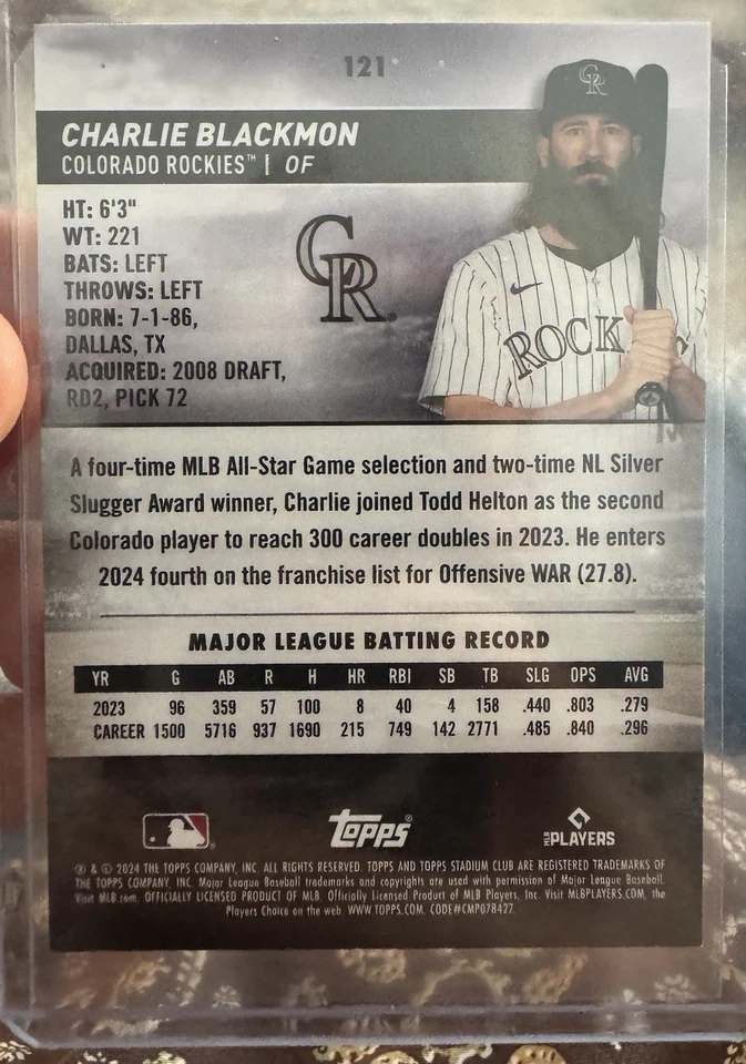 2024 Topps Stadium Club Charlie Blackmon #121 Gold Foil - Colorado Rockies - Image 2 of 2