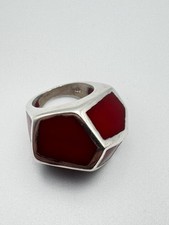 Sterling Silver Red Carnelian Geometric Statement Ring - Size 9