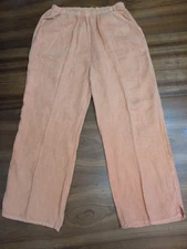 Vintage Match Point Linen Wide Leg Crop Pants Coastal Orange M Lagenlook Pockets