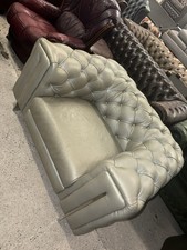 Chesterfield Pale Grey Real Leather Snuggle Chair