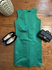 J.CREW COLLECTION Emerald Green Satin Pleated Shoulder Shift Dress Black Label