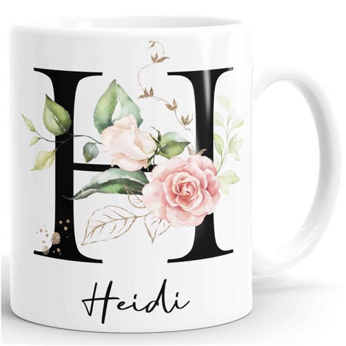 Taza de café con letra inicial monograma personalizada con nombre