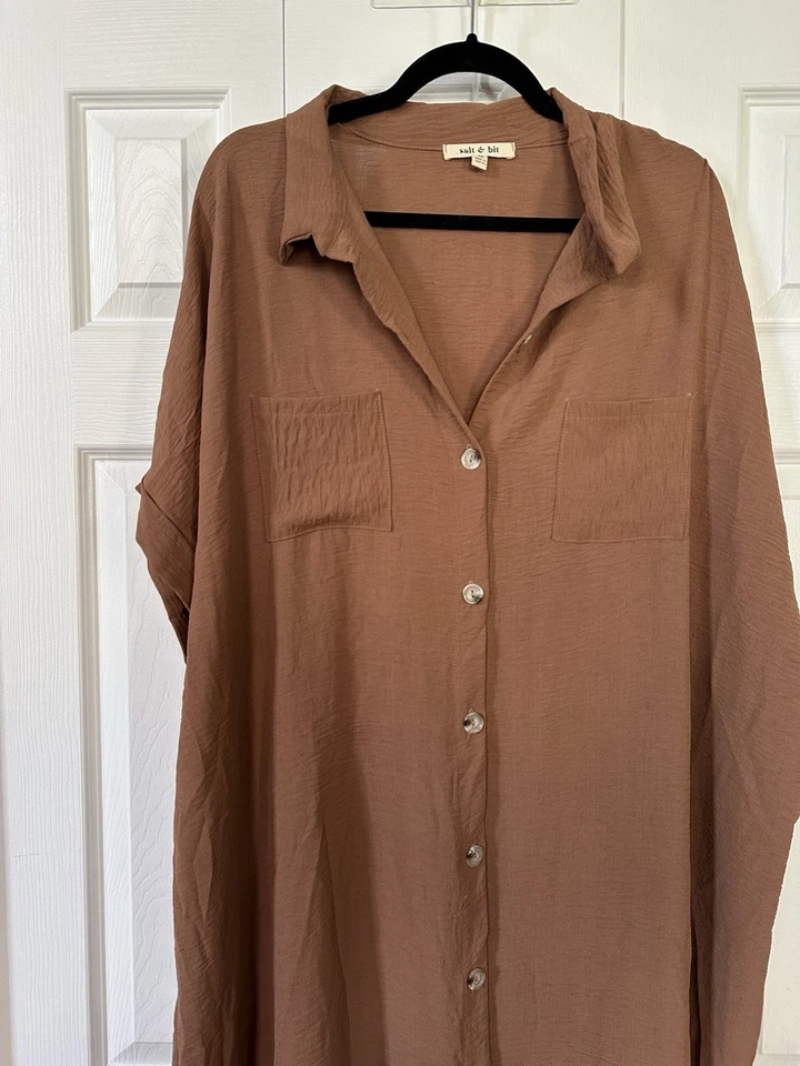 Salt And But Dusty Rose Button Down Dress Relaxed Fit Sz 3X Travel Beach - Image 2 of 4