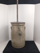 Antique Salt Glazed Bee Sting Stoneware 4 Gallon Butter Churn W Lid Dash