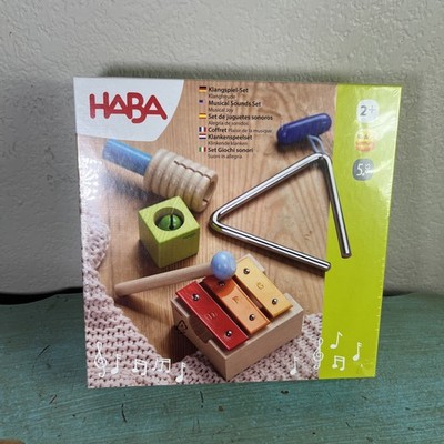 NEW HABA Musical Sounds Musical Joy Set Triangle Jingle Bell Block Mellophone