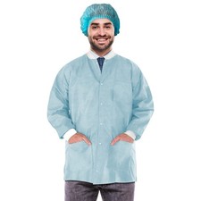 Disposable Lab Jacket, 33" Long Sky Blue XX-Large - Pack of 100, SMS 50 gsm
