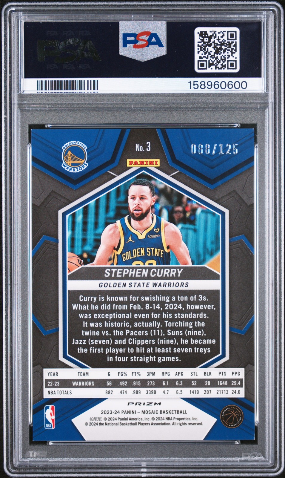 2023 Panini Mosaic #3 Stephen Curry Ice PSA 8 #/125 view 2