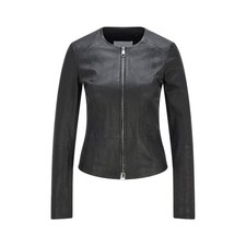 Ladies Real Leather Jacket Slim Fit Collarless Short Coat Black Jacket