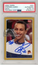 Stephen Curry 2009 Topps Gold Auto 3pt Champ Rookie Card #321 /2009 PSA Auth/10