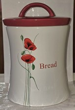 Dunelm Poppy Bread Bin Red & White Ceramic Storage Box Crock With Round Lid