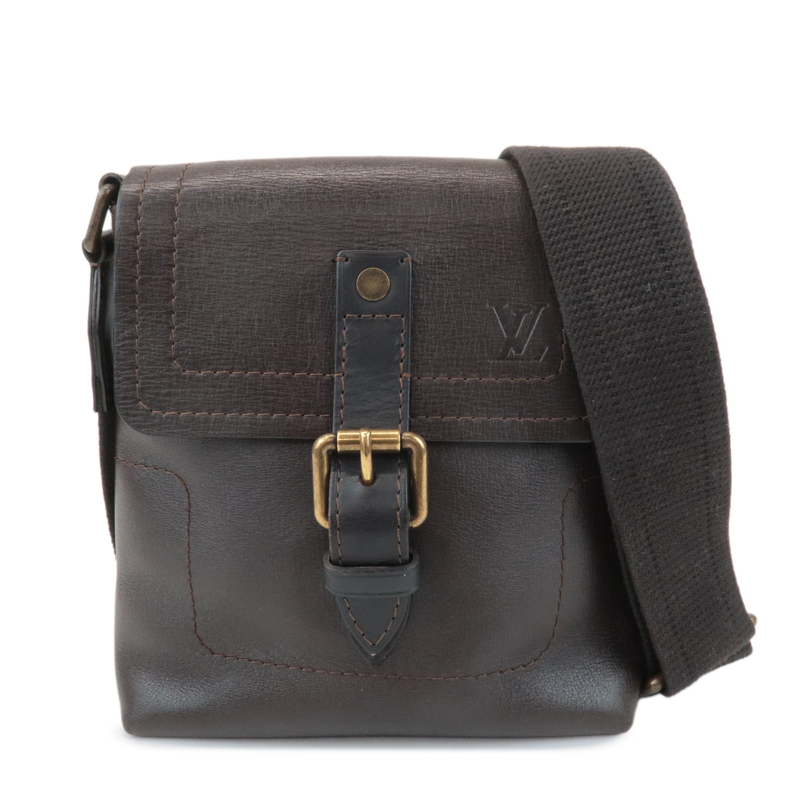 Louis Vuitton Utah Calf Leather Shoulder Crossbody Bag Cafe M92995 Preowned