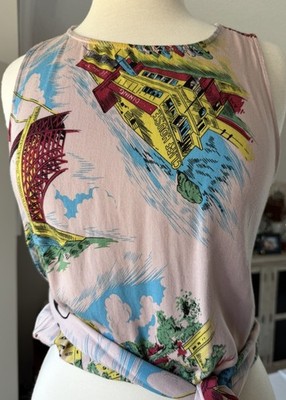 TINY Anthropologie Blouse XS Multicolor Print Tank Top Cliff House Cable Car