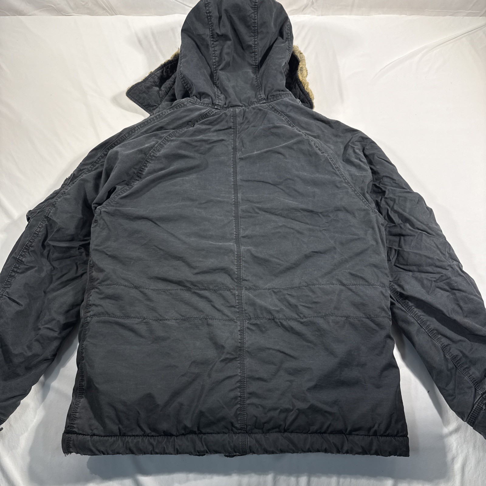 VTG Y2K Hollister Faux Fur Lined Hood Field Parka Jacket Navy Blue Large image 2