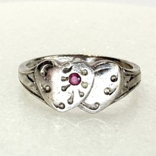 RingSilver Ring ? Heart Motif, Pink Stone | 925 GM9 CR, Size I/US 4.5 | #227