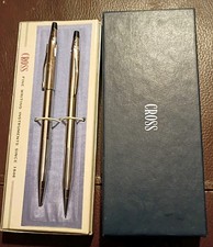Vintage Cross 3501 Chrome Silver Tone Ball Pen and Pencil Set In Box