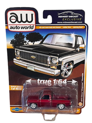 Auto World ULTRA RED CHASE 1973 Chevy Cheyenne Pickup Truck Black & White 1/64