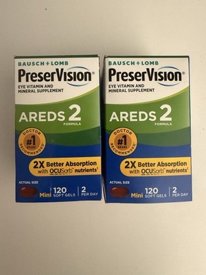 2 BOXES  PreserVision AREDS 2 Formula/ 120 Soft Gels Each/Exp 11/2027