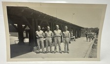 WWII US Army Soldiers Group Photo at Shelter 1940s Orig WWII Military 4.5x2.5