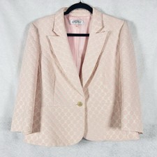 Kasper Jacket Women s 14 Pink Blazer Long Sleeves Quilted Polka Dots Shimmer