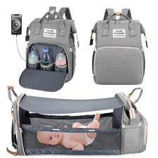 Diaper Bag Backpack, Multifunction Baby Bag with Changing Station, Foldable Crib