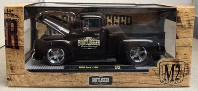 M2 1956 FORD F-100 PICKUP MATT BLACK & CHROME LUNATI BOOTLEGGER 1:24 DIE-CAST  