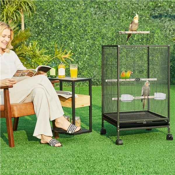 Vogelkäfig Wellensittich-Käfig mit Dachöffnung Vogelvoliere Käfig mit Rollen - Bild 4 von 4