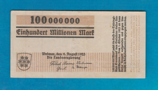 1923 Weimar Lrg. 100 Mio Mk Serie C