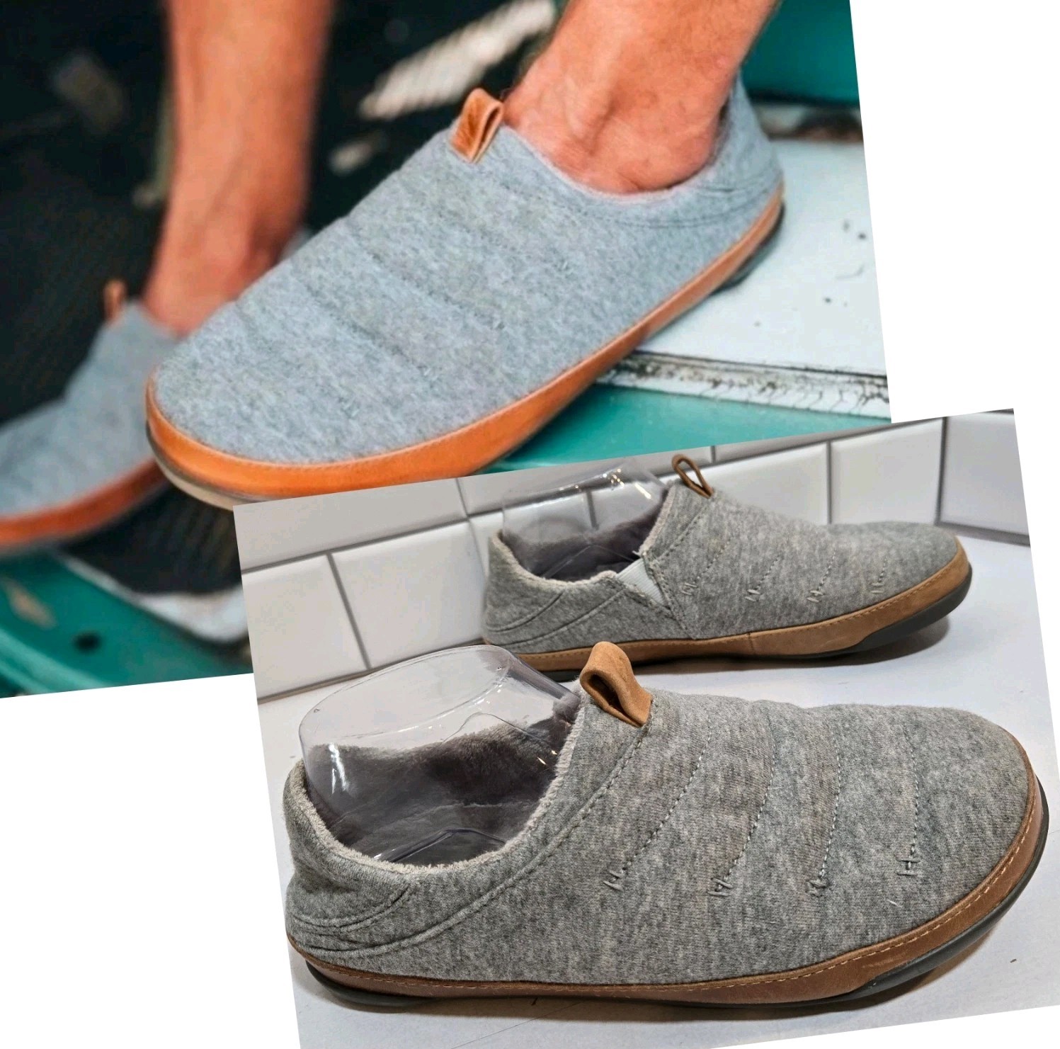 OluKai Mahana Convertible Quilted Slippers Mens 7 WMNS 9 /E 40 Slip On Shoe Gray