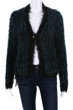 Natacha Women's Long Sleeve One Button Shaggy Tinsel Cardigan Blue One Size