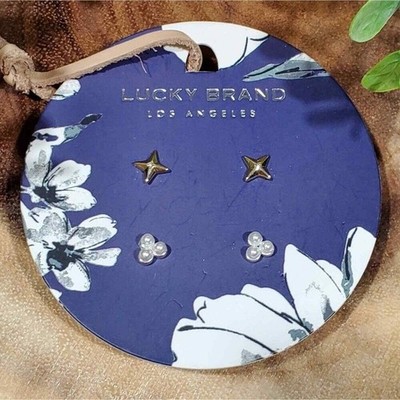 Lucky Brand Los Angeles Star Pearl Stud Earring Set Women Gold Silver Tone