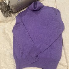 Ladies Pure Cashmere Polo Neck Size 8 Mauve Sweater Sheer Luxury Autograph