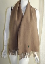 Italy Men's Polo Ralph Lauren Beige Tan Lambs Wool Scarf Wrap with Green Logo