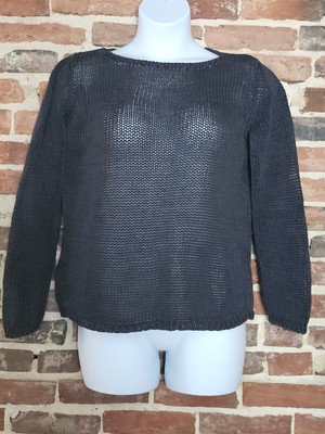 Stefanel Sweater Womens M/L Semi Sheer Gray Top 100% Cotton Cozy Chic Lagenlook