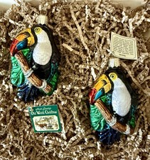 OWC Old World Christmas Macaw Bird Set Of 2 Blown Glass Ornament New NWT 4  Tall