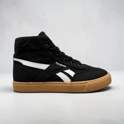 Reebok Shoes Youth Boys Size 3 Black White High Top Canvas Sneakers Gum Sole
