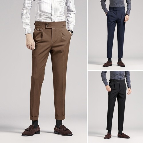 Men High Waist Casual Cropped Trousers 